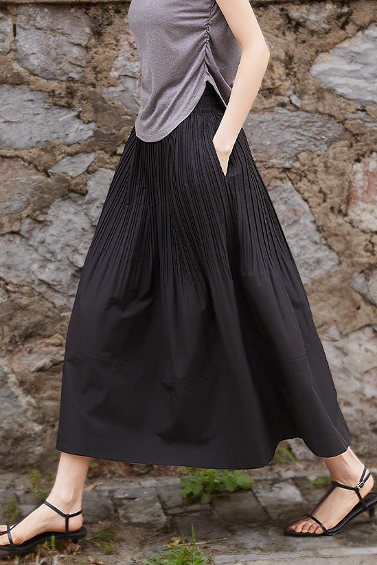 Ruffle edge solid color pleated skirt - liwisi