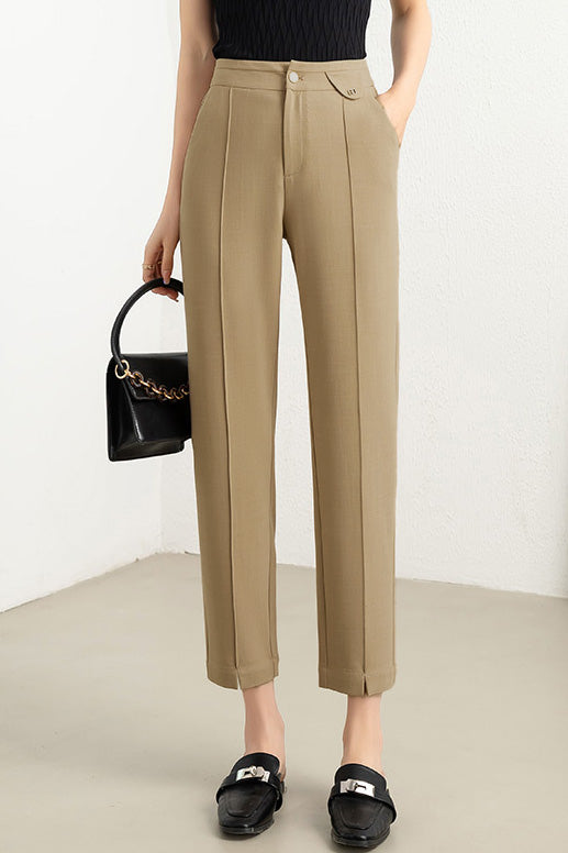 Solid color straight leg nine-point pants - liwisi