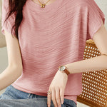 Solid color textured knit T-shirt - liwisi