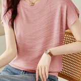 Solid color textured knit T-shirt - liwisi