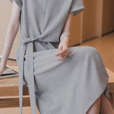 Casual tie-waist A-line dress - liwisi