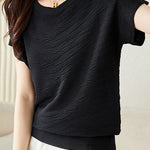 Solid color textured knit T-shirt - liwisi