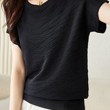 Solid color textured knit T-shirt - liwisi