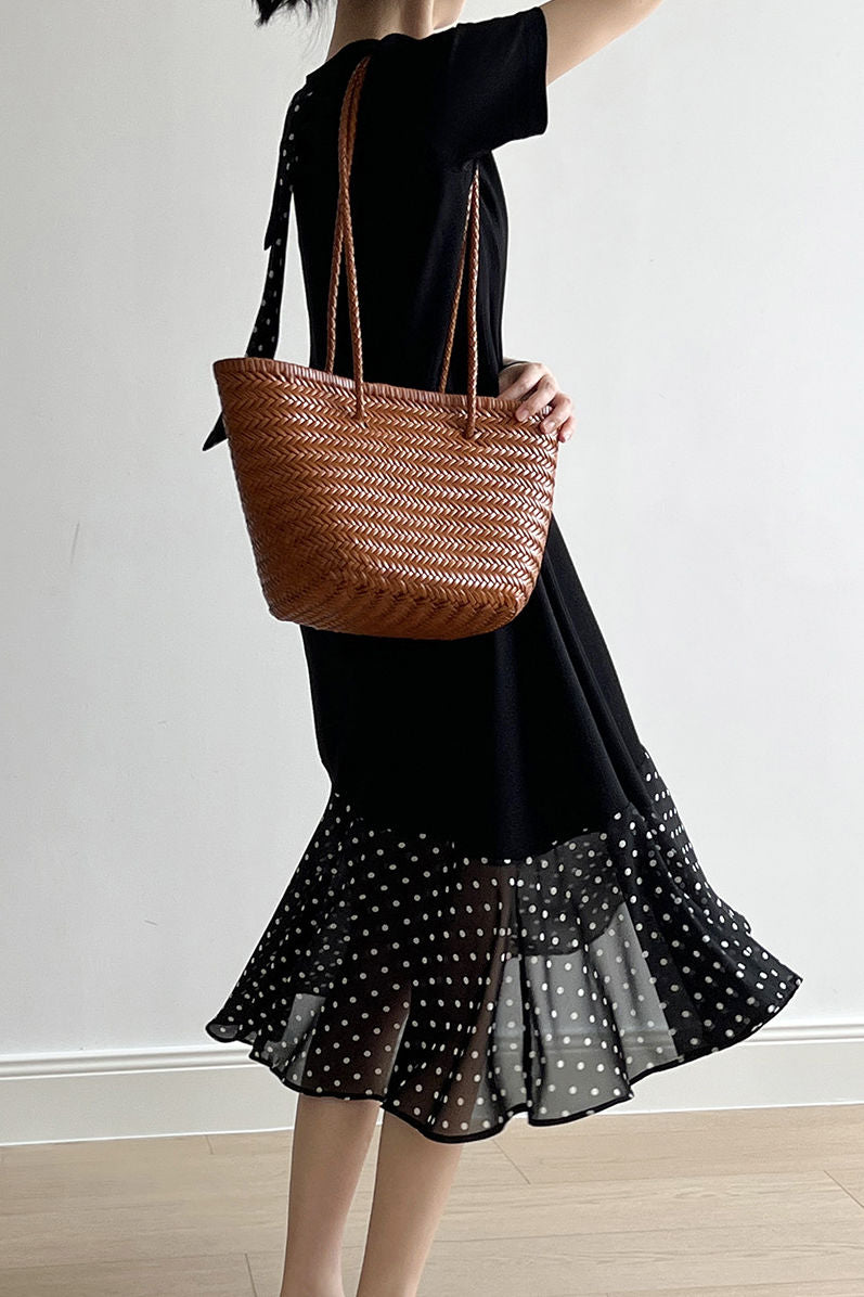 Spliced polka dot solid color dress - liwisi