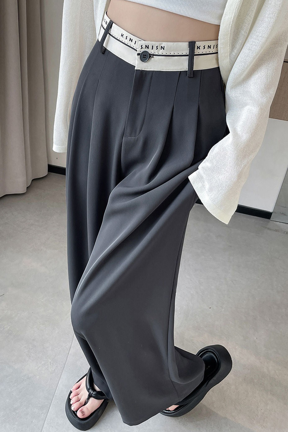 Lettered high-waisted floor-length casual pants - liwisi