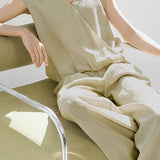 Casual collared sleeveless shirt with wide-leg long pants set - liwisi