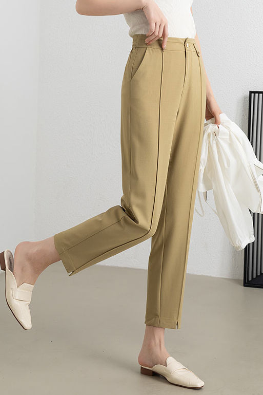 Solid color straight leg nine-point pants - liwisi