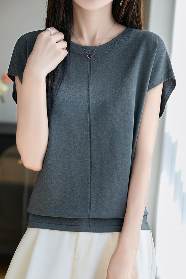 Minimalist versatile round neck top - liwisi