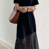 Spliced polka dot solid color dress - liwisi