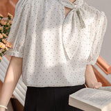 Polka dot bow tie short sleeve shirt - liwisi
