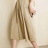 Solid color tie waist wide-leg skirt pants - liwisi