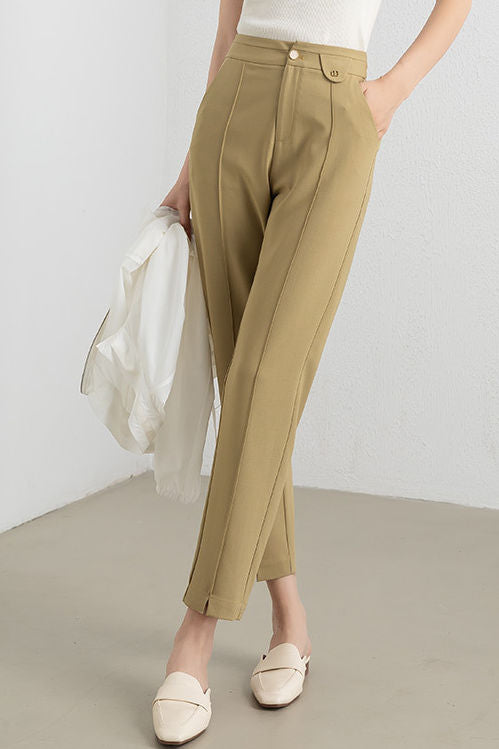 Solid color straight leg nine-point pants - liwisi
