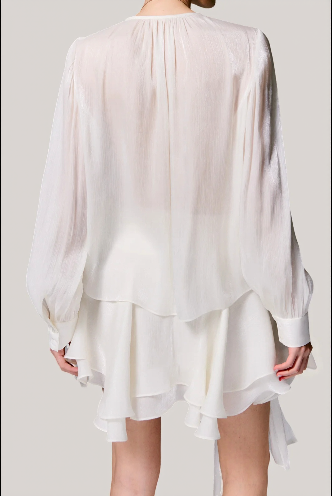 V-neck long sleeve shirt with tie and short skirt two-piece set - liwisi