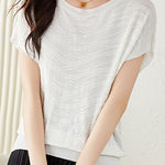 Solid color textured knit T-shirt - liwisi