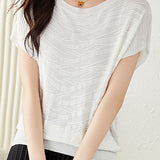 Solid color textured knit T-shirt - liwisi