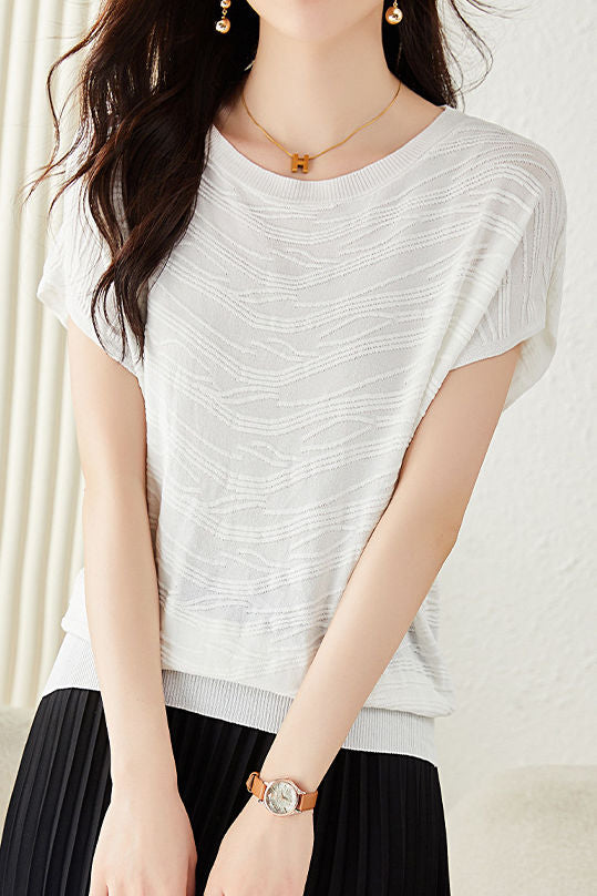 Solid color textured knit T-shirt - liwisi