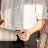 Polka dot bow tie short sleeve shirt - liwisi
