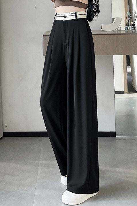 Lettered high-waisted floor-length casual pants - liwisi