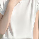 Satin drop shoulder round neck T-shirt - liwisi