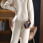 Two-Piece Set: Collared Knit Top + Knit Straight Pants - 4 Colors Available - liwisi