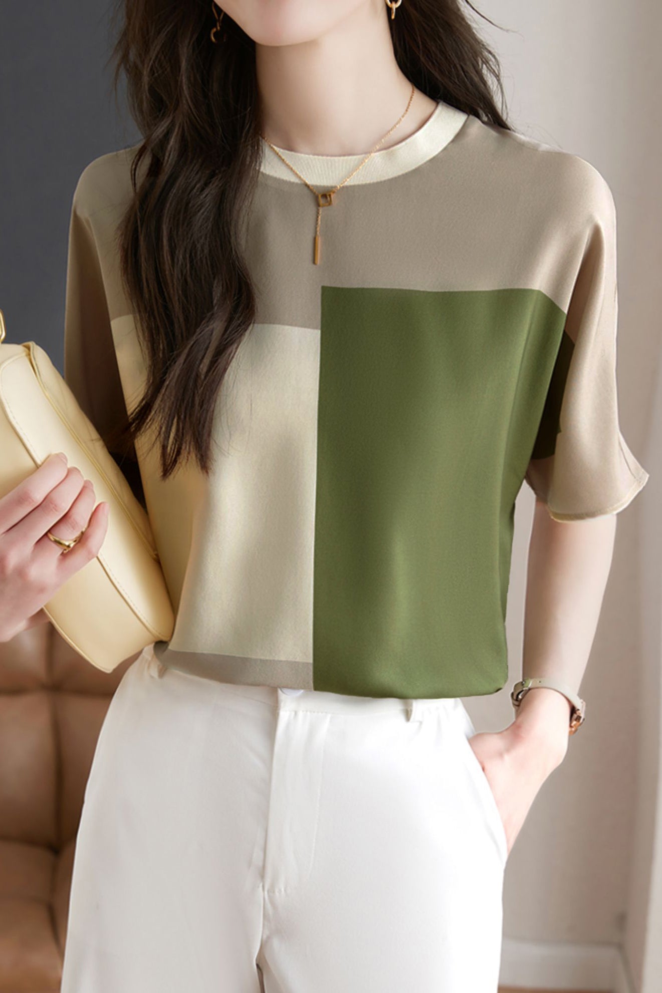 Stylish Color-blocked T-shirt - liwisi