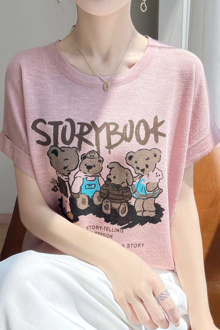 Lettered bear graphic short sleeve T-shirt - liwisi