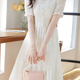 V-neck lace spliced A-line dress - liwisi