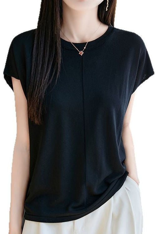 Minimalist versatile round neck top - liwisi