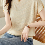 Solid color textured knit T-shirt - liwisi