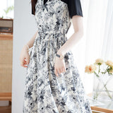 Color block printed faux two-piece dress - liwisi