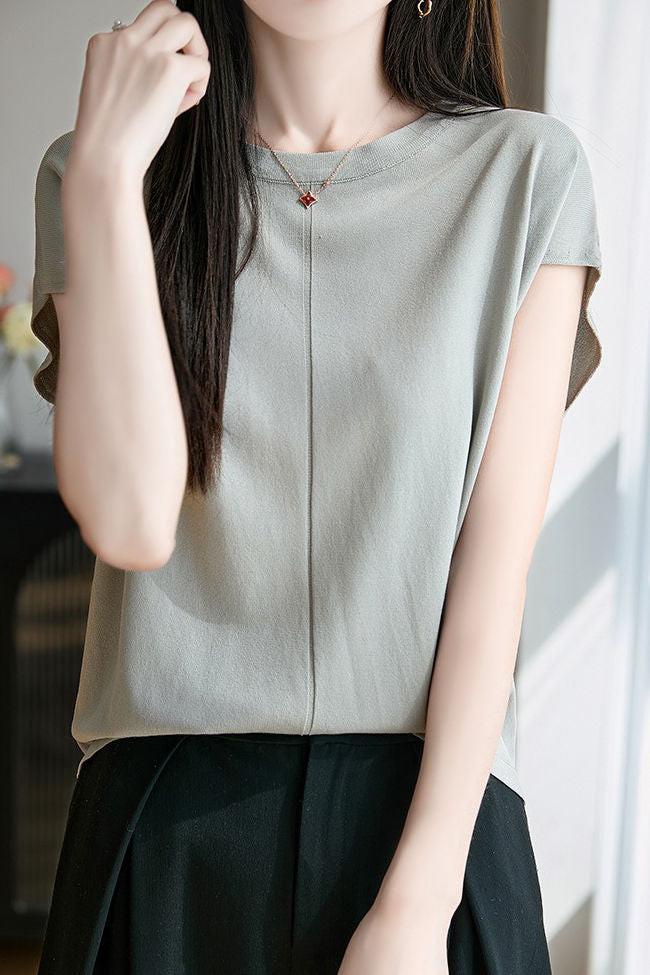 Minimalist versatile round neck top - liwisi