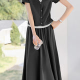 Color block faux two-piece casual T-shirt and A-line skirt set - liwisi