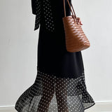Spliced polka dot solid color dress - liwisi