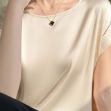 Satin drop shoulder round neck T-shirt - liwisi