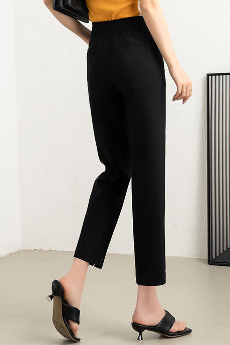 Solid color straight leg nine-point pants - liwisi