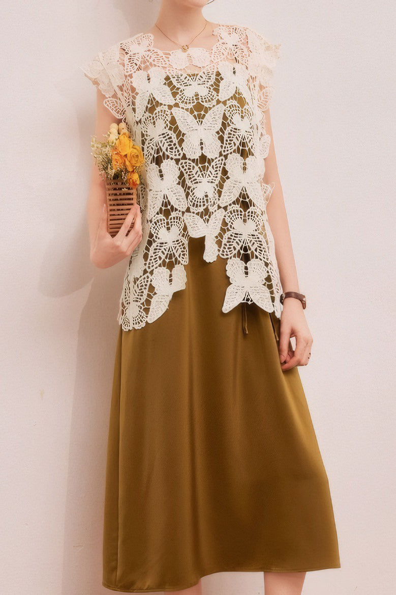 Butterfly hollow tank dress two-piece set - liwisi