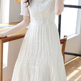 V-neck lace spliced A-line dress - liwisi