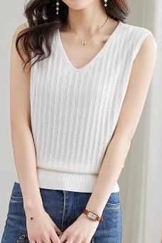 V-neck sleeveless textured knit tank top - liwisi
