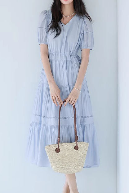 V-neck lace spliced dress - liwisi