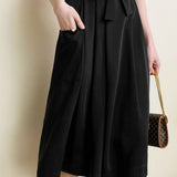 Solid color tie waist wide-leg skirt pants - liwisi