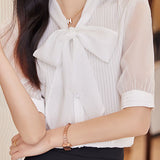 Ribbon Bow Tie Neck Shirt - liwisi