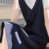 Color block faux two-piece dress - liwisi