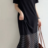 Spliced polka dot solid color dress - liwisi
