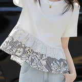 Round neck color block spliced top - liwisi