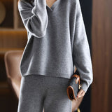 Two-Piece Set: Collared Knit Top + Knit Straight Pants - 4 Colors Available - liwisi