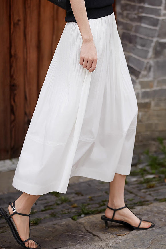 Ruffle edge solid color pleated skirt - liwisi