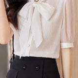 Ribbon Bow Tie Neck Shirt - liwisi