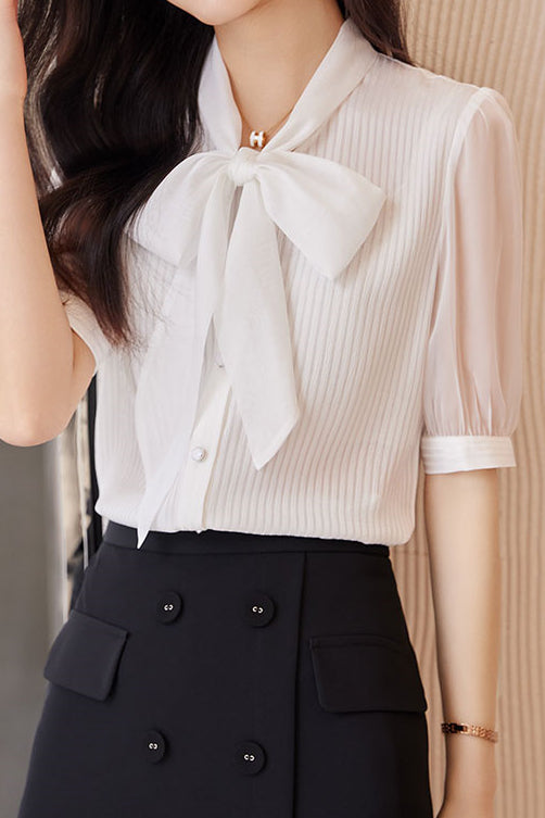 Ribbon Bow Tie Neck Shirt - liwisi