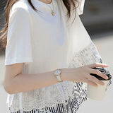 Round neck color block spliced top - liwisi