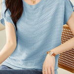 Solid color textured knit T-shirt - liwisi